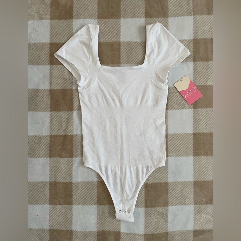 NWT Yummie White Square Neck Annette Shaping Thong Bodysuit